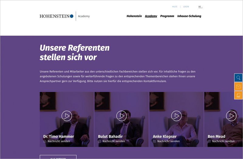 Hohenstein Academy Website Referenten Seite