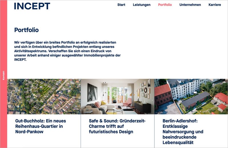 Incept Website Portfolio Seite