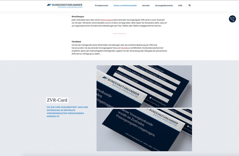 ZVR Website Notare und Rechtsanwälte Seite