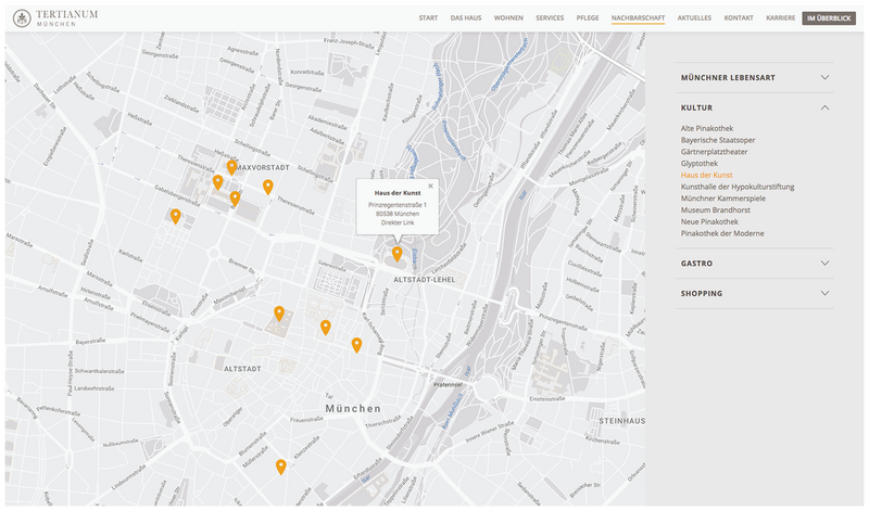 Tertianum Premium Residences Website Straßenkarte München