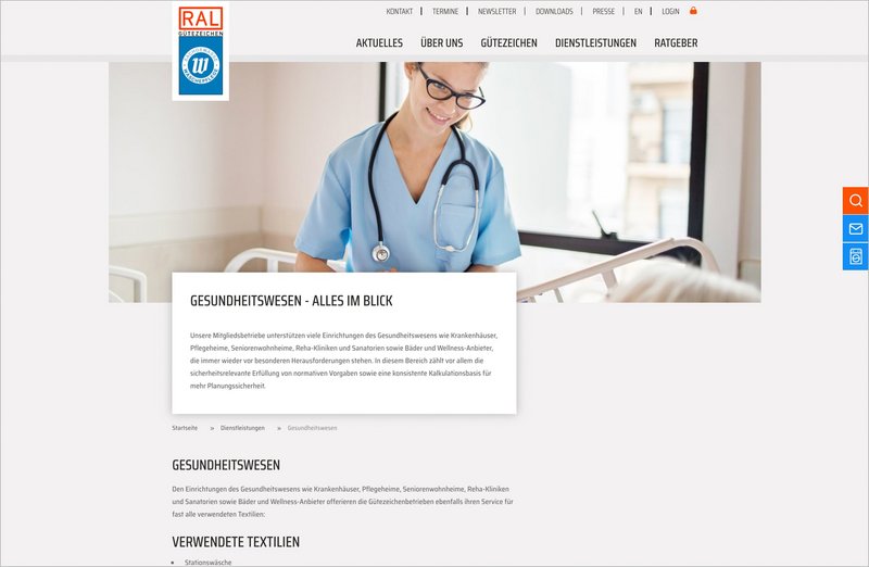 Wäscherei Website Gesundheitswesen Seite