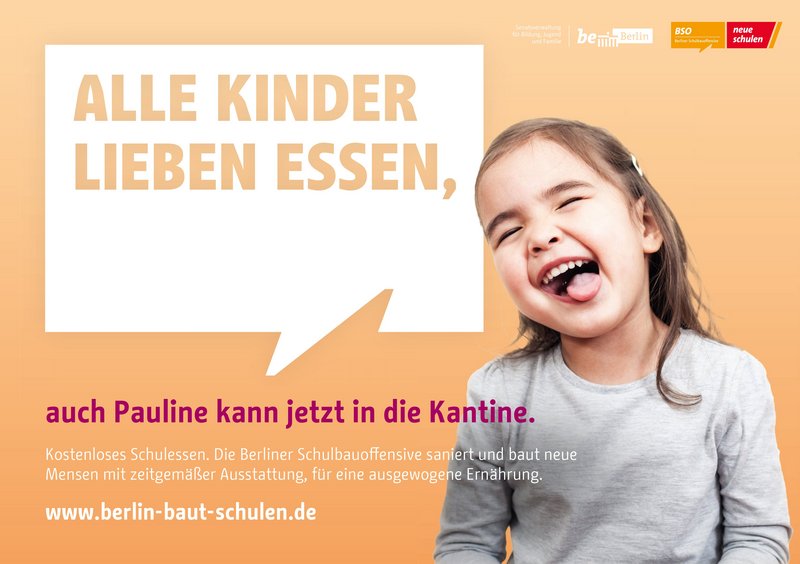Berliner Schulbauoffensive Plakat mit lachendem Kind