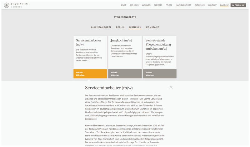 Tertianum Premium Residences Website Karriere Seite
