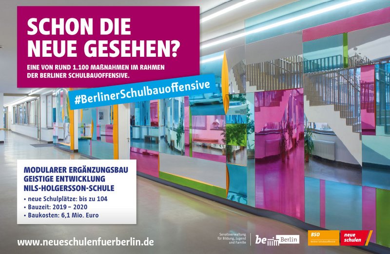 Berliner Schulbauoffensive Plakat mit Nils Holgersson Schule