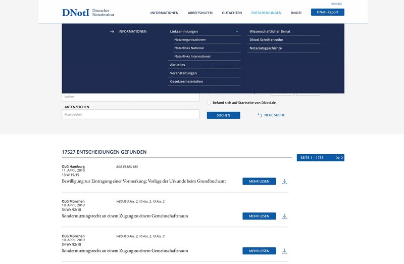 DNotI Website Entscheidungen Seite