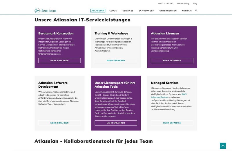 Demicon Website Atlassian IT Serviceleistungen Seite