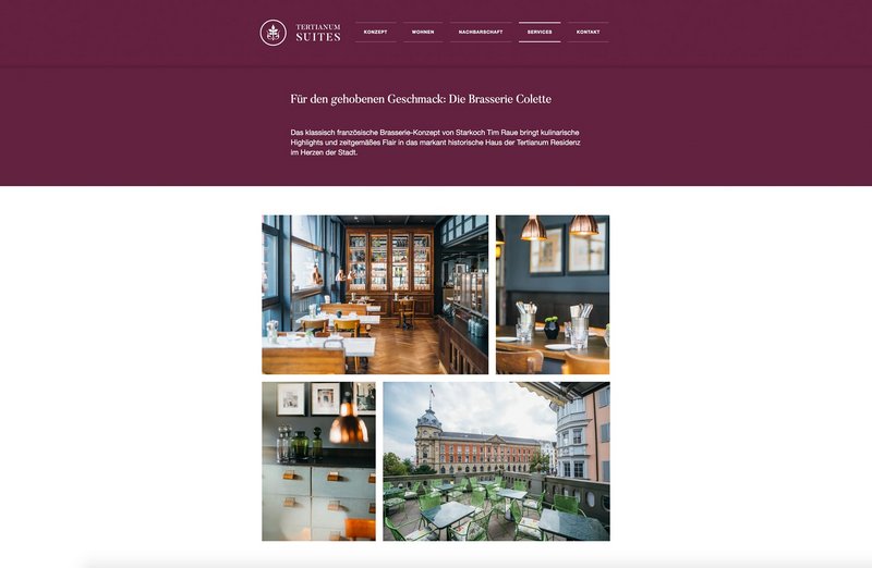 Tertianum Suites Website Services Seite