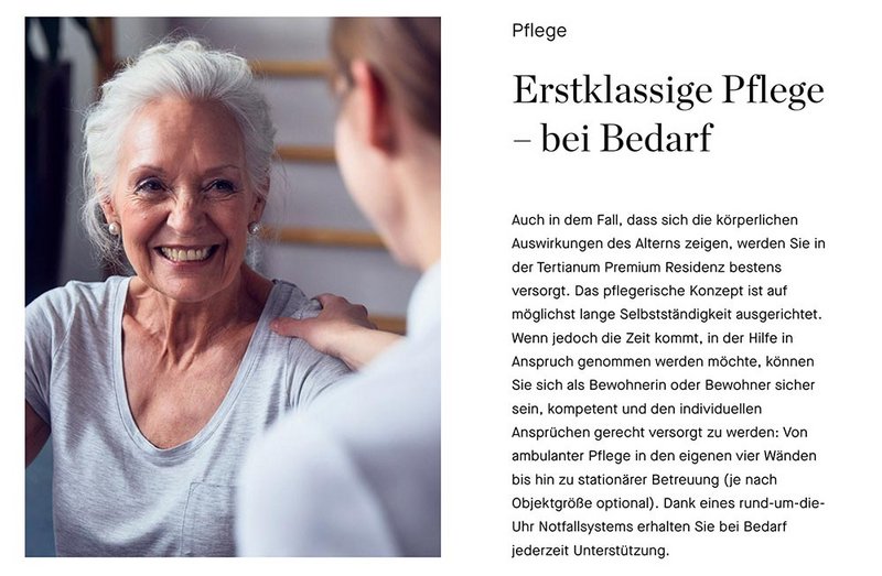 Tertianum Website Pflege Abschnitt
