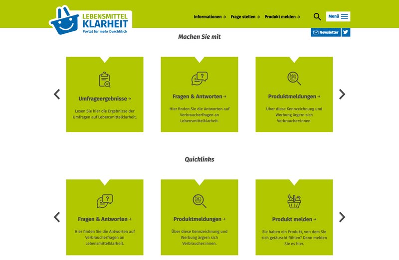 Lebensmittelklarheit Website Machen Sie mit Seite