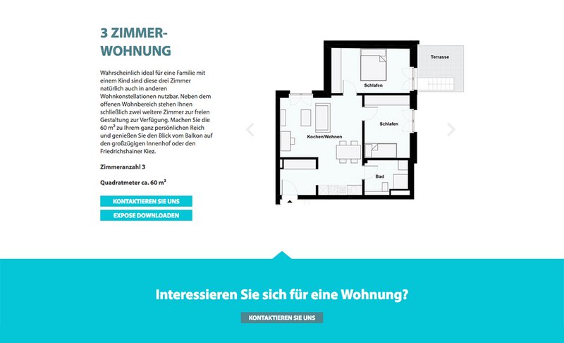 WBM Website Projektseite drei Zimmer Wohnung