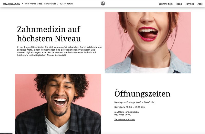 Praxis Mitte Website Termine Seite