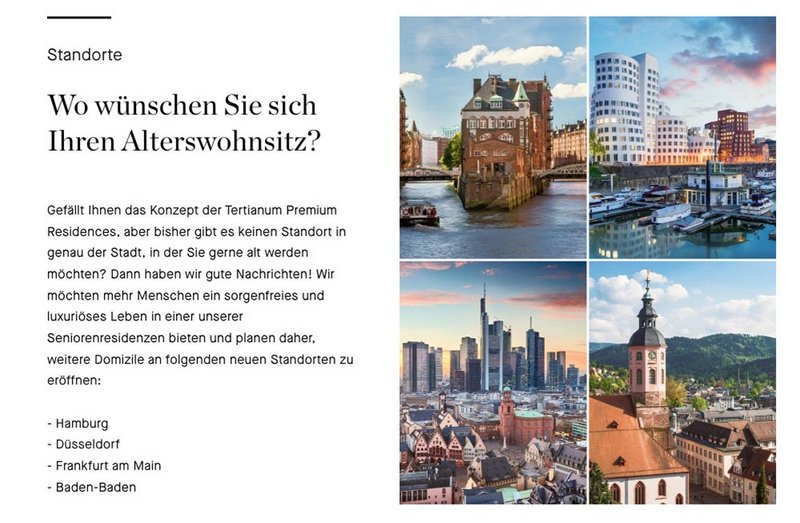 Tertianum Website Standorte Hinweis