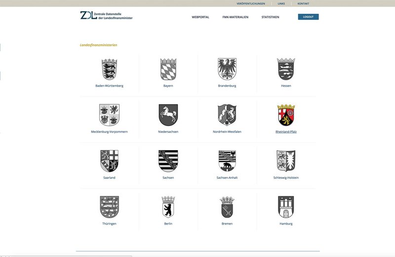 ZDL Website Auflistung Landesfinanzministerien