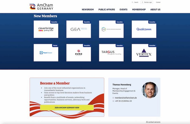 Amcham Website Darstellung der Mitglieder