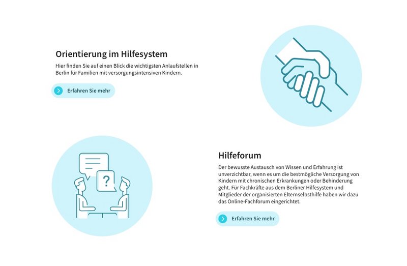 Kinderversorgungsnetz Website Hilfe Seite