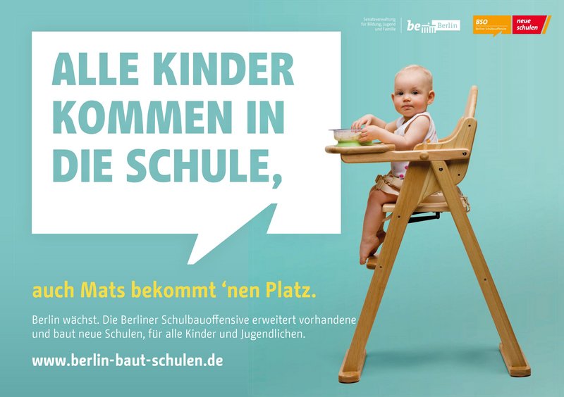 Berliner Schulbauoffensive Plakat mit Säugling