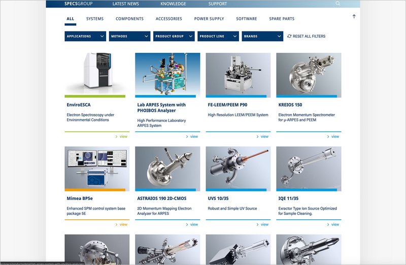 Specs Group Website Produkte Übersichtsseite