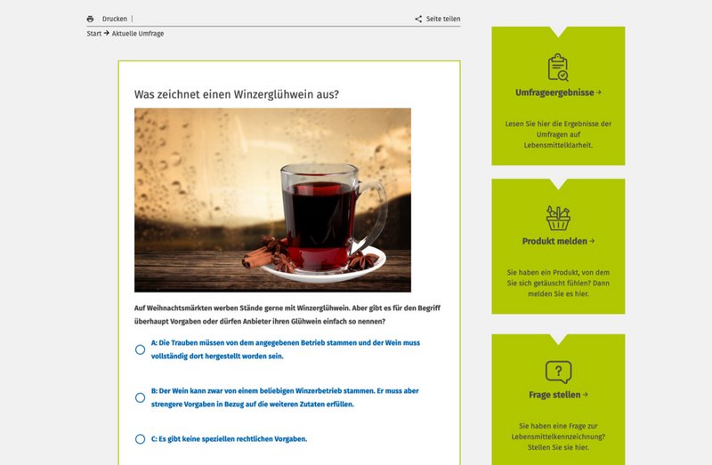 Lebensmittelklarheit Website Umfrage Seite