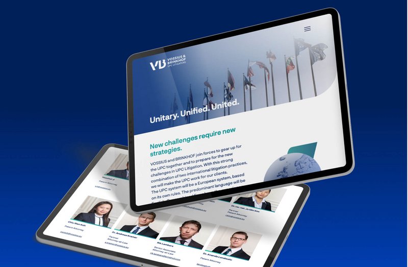 Vossius Brinkhof Website auf Tablet Bildschirm