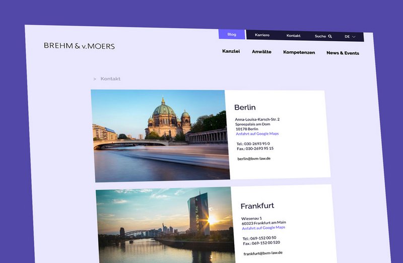 Brehm von Moers Website Standorte Seite