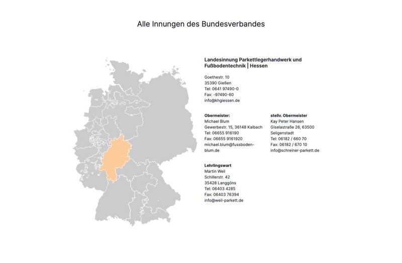 BVPF Website Anschriften vom Bundesverband mit Deutschlandkarte