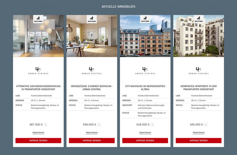 JLL Website Immobilien Portfolio Liste