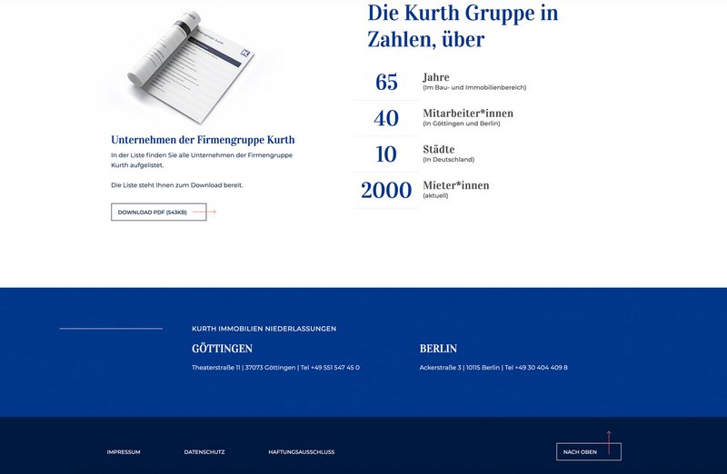 Kurth Immobilien Website Unternehmensseite
