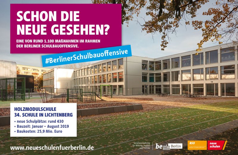 Berliner Schulbauoffensive Plakat mit Lichtenberger Schule
