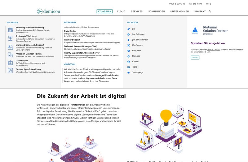 Demicon Website Atlassian Produkt Seite