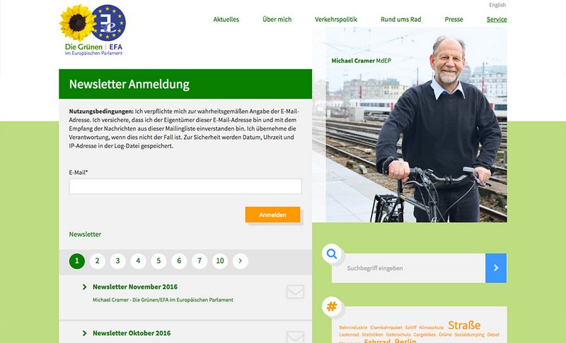 Michael Cramer Website Newsletteranmeldung