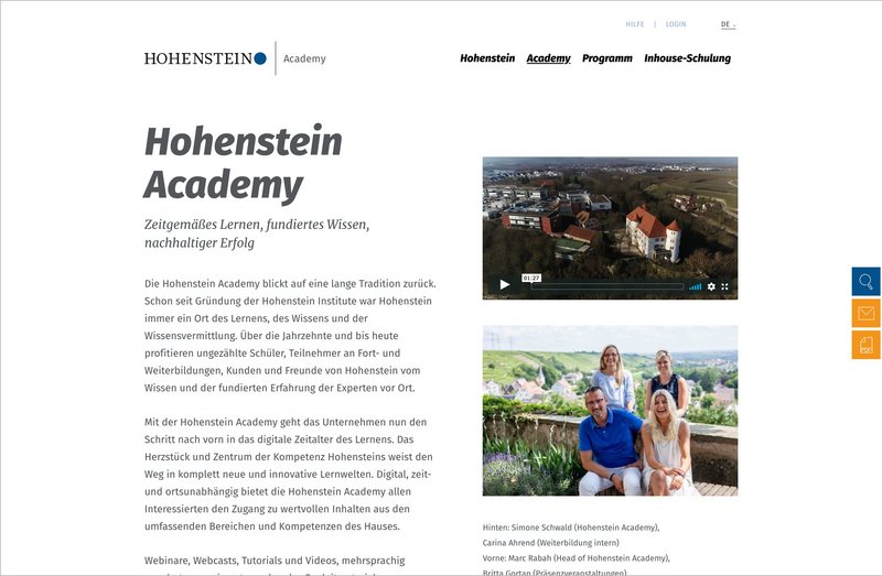 Hohenstein Academy Website
