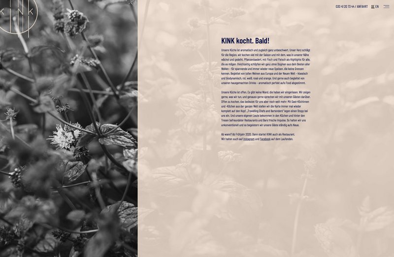Kink Website Restaurant Information Ansicht