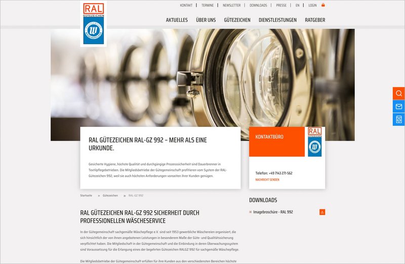 Wäscherei Website RAL Gütesiegel Seite