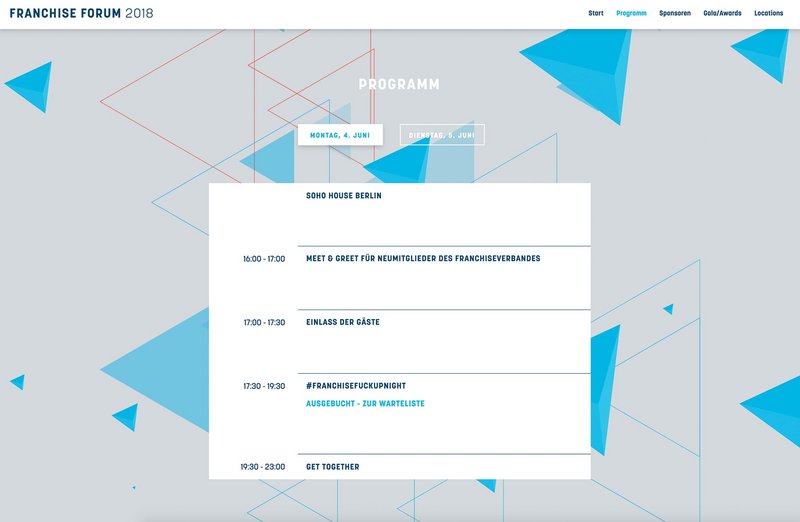 Franchise Forum Website Programm Seite