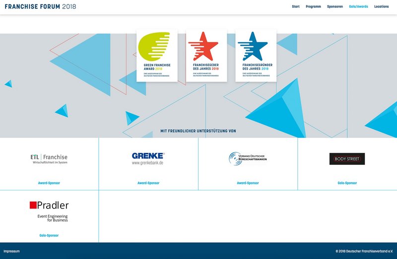 Franchise Forum Website Gala Awards Seite