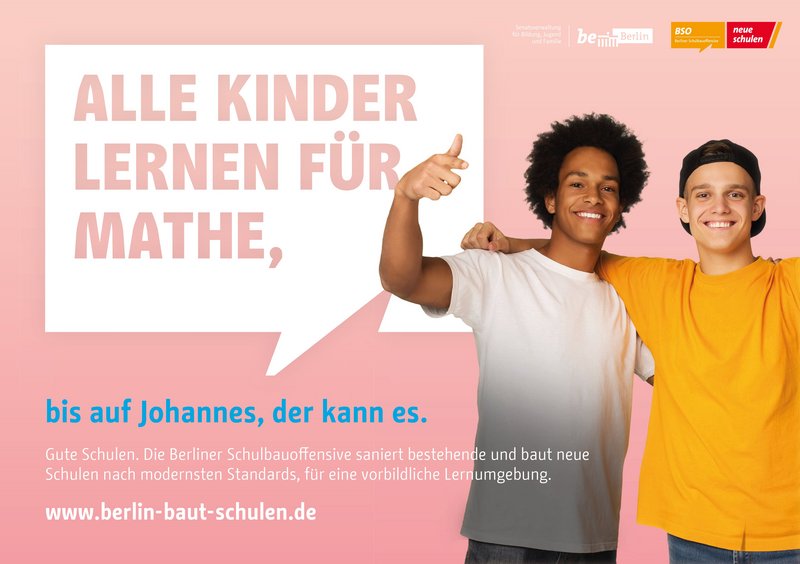 Berliner Schulbauoffensive Plakat mit zwei Schülern