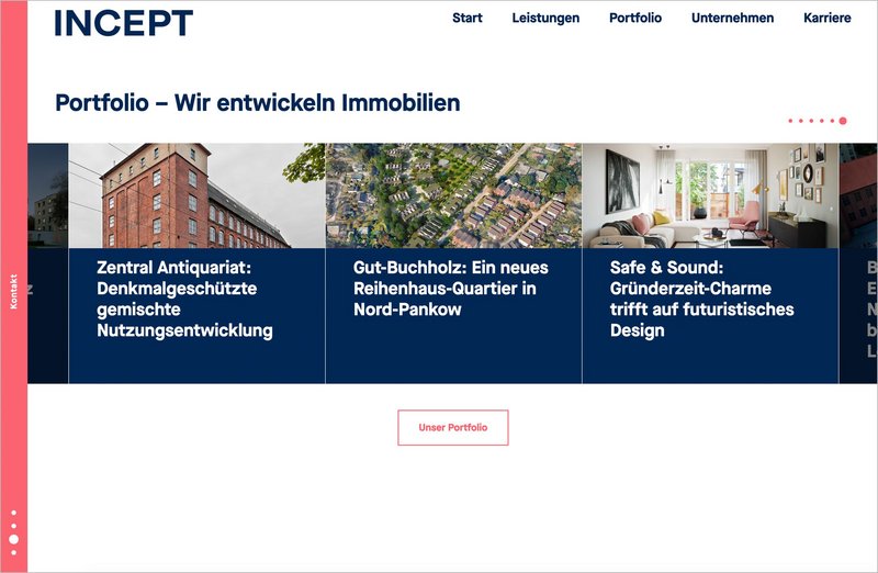 Incept Website Immobilien Portfolio Seite