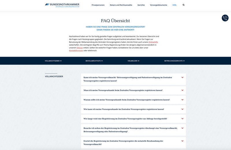 ZVR Website FAQ Seite