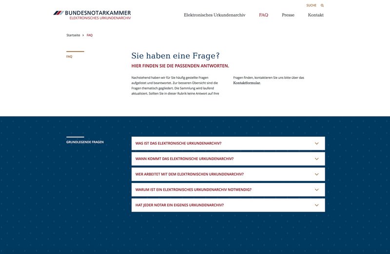 BNotK Website FAQ Seite