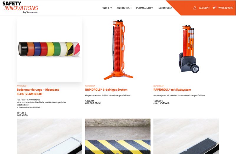 Safety Innovations Website Produkte Seite
