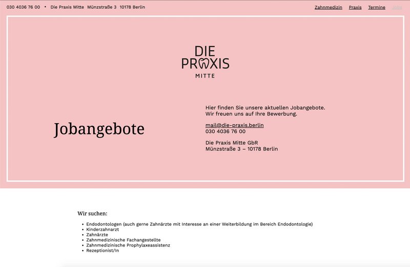 Praxis Mitte Website Job Seite