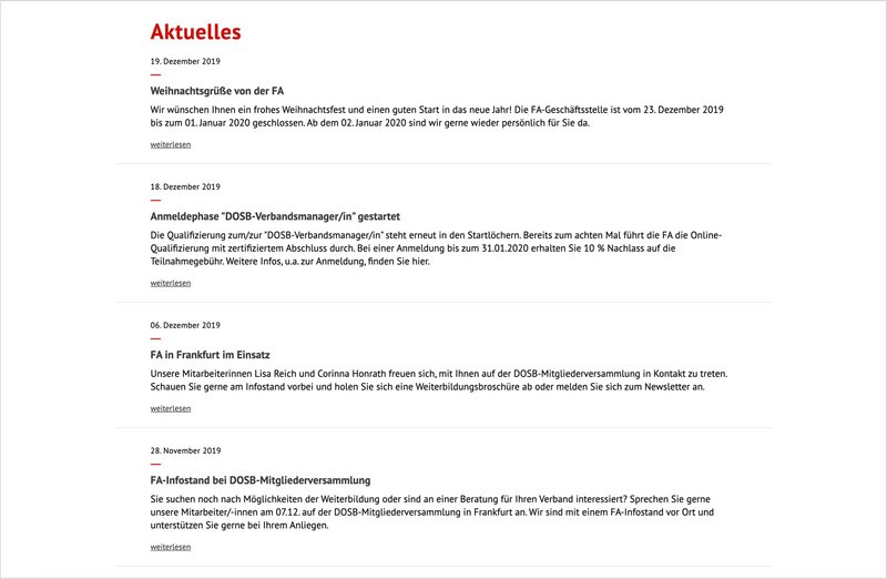 DOSB Website Aktuelles Seite