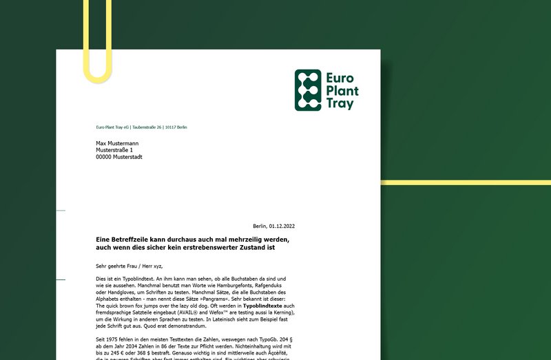 Euro Plant Tray Briefvorlage im Corporate Design