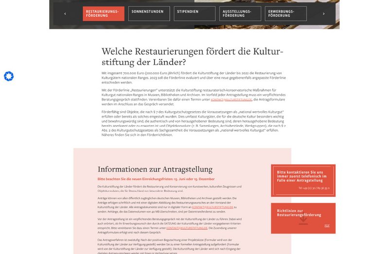 Kulturstiftung der Länder Website Restaurierungsseite
