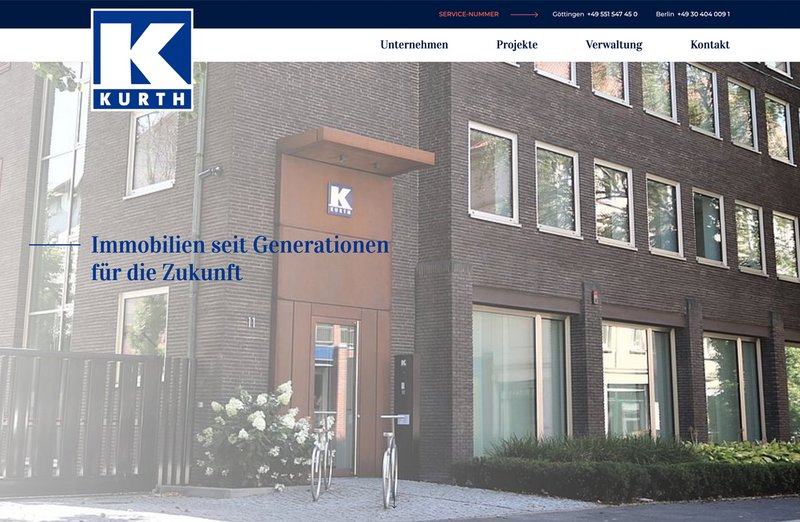 Kurth Immobilien Website Startseite