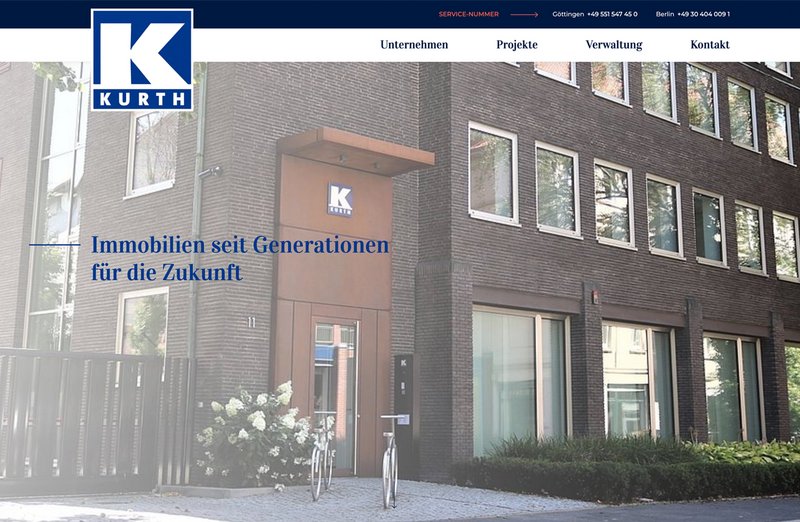 Kurth Immobilien Website Startseite