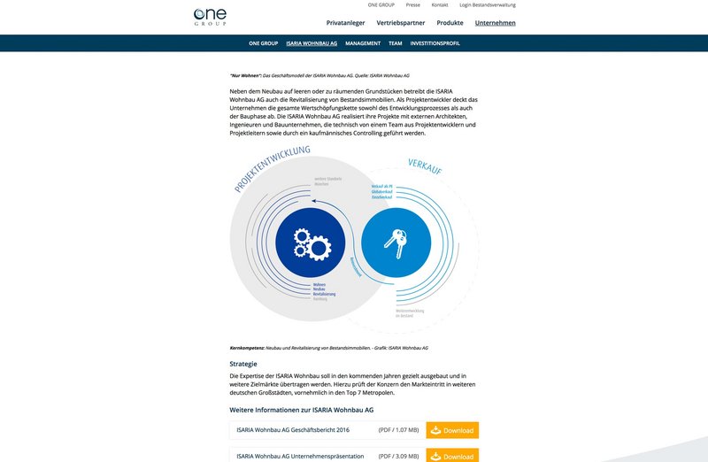 OneGroup Website Isaria Seite