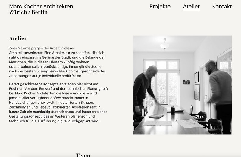 Marc Kocher Website Atelier Seite