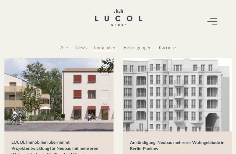 LUCOL Group Website Immobilienseite