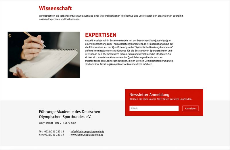 DOSB Website Wissenschaft Seite